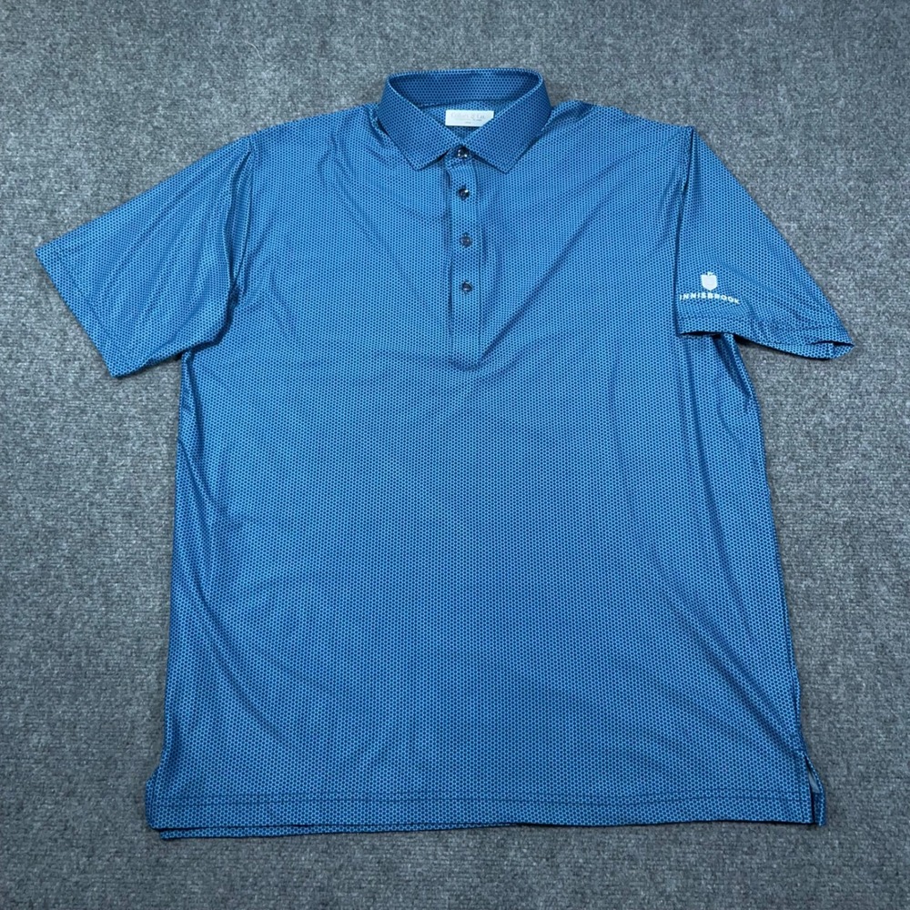 Collars & Co Featherweight Relaxed Polo Mens Large Innisbrook Logo Golf Blue Geo